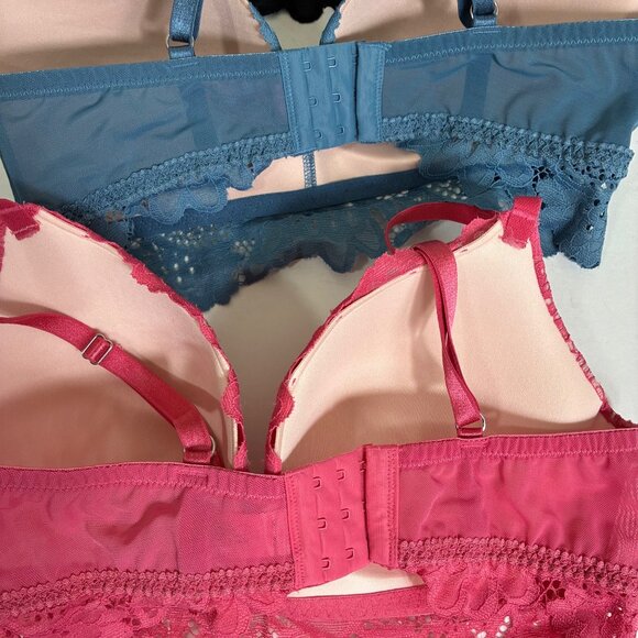 Lot of 3 Hunkemoller Lace Bralettes Pink Black Blue Size 36D - Picture 6 of 9
